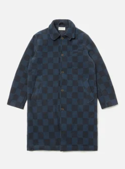 Clearance Overcoat In Navy Checkerboard Lambswool Men Coats & Outerwear.