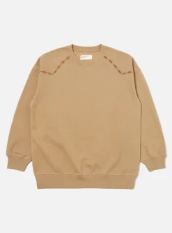 Fashion Oversized Crew Sweatshirt In Sand Embroidered Brushback Men Tees & Sweats.
