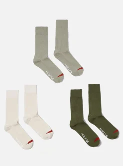Clearance 3 Pack Modal Sock In Ecru/Grey/Green Rib Knit Men Underwear & Socks.