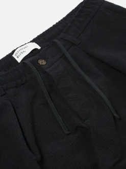 Cheap Pleated Track Pant In Navy Wool Cotton Seersucker Men Suiting.