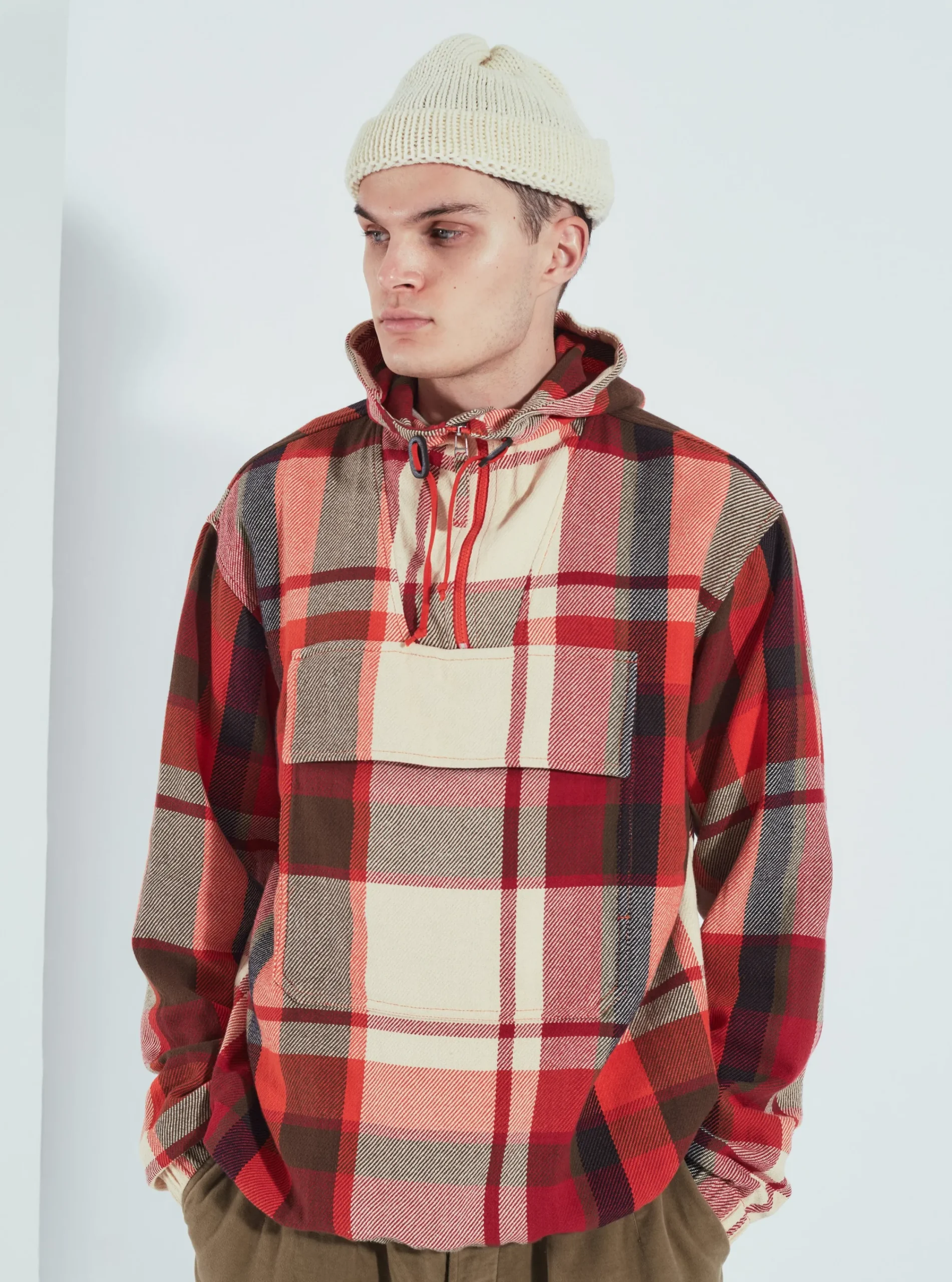 Cheap Pullover Anorak In Red Earth Check Men Coats & Outerwear.