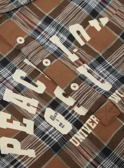 Best Sale Pullover L/S Shirt In Brown Ikat Twill Check Men Shirts.