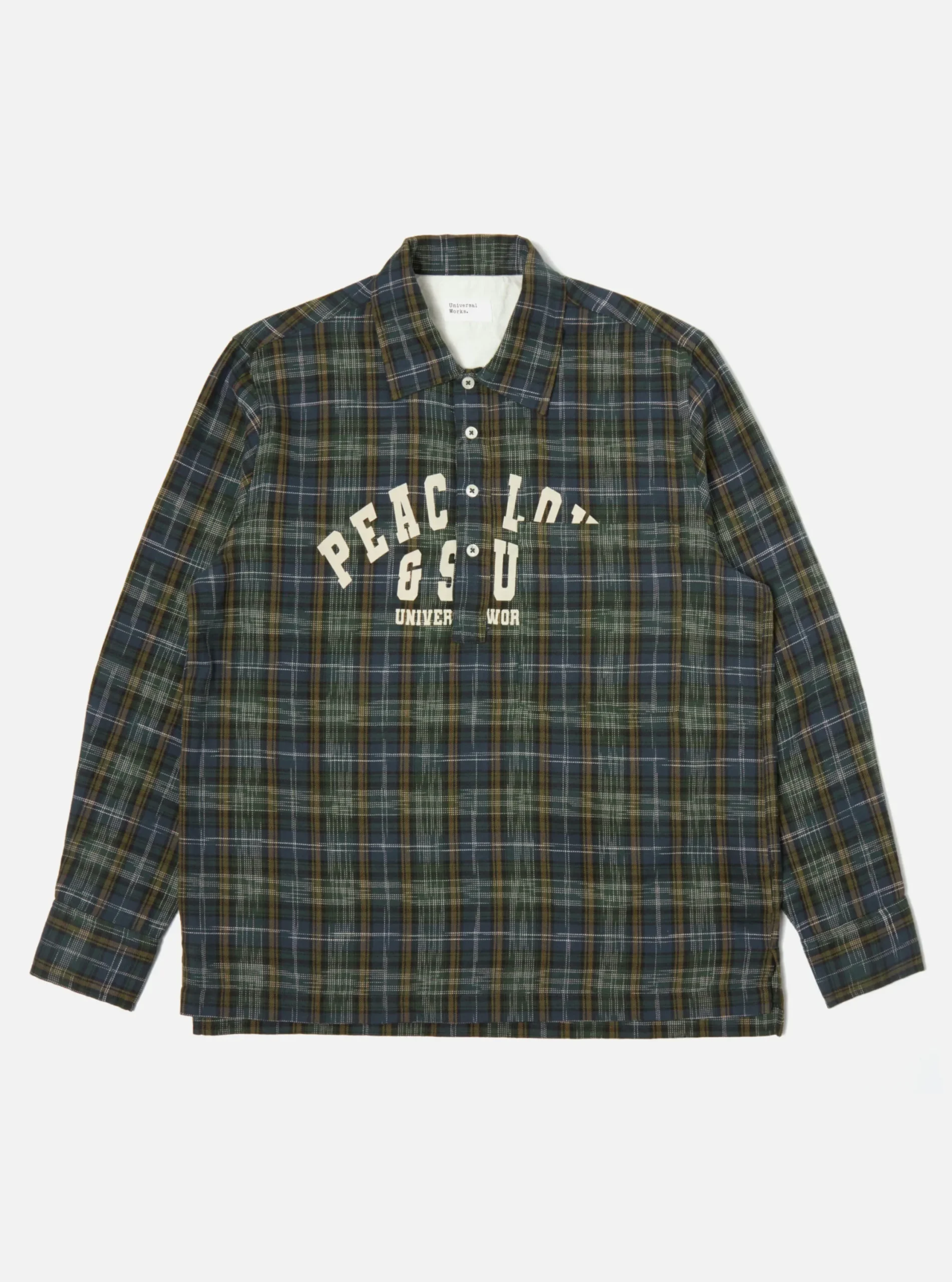 New Pullover L/S Shirt In Green Ikat Twill Check Men Shirts.