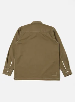 Flash Sale Pullover L/S Shirt In Olive Scuba Cotton Men Overshirts.