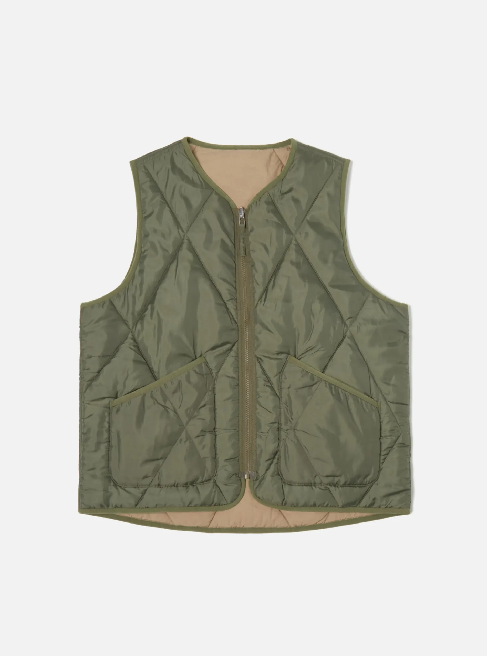 Outlet Reversible Military Liner Gilet In Olive/Sand Diamond Quilt Men Waistcoats & Gilets.