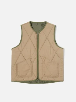 Outlet Reversible Military Liner Gilet In Olive/Sand Diamond Quilt Men Waistcoats & Gilets.