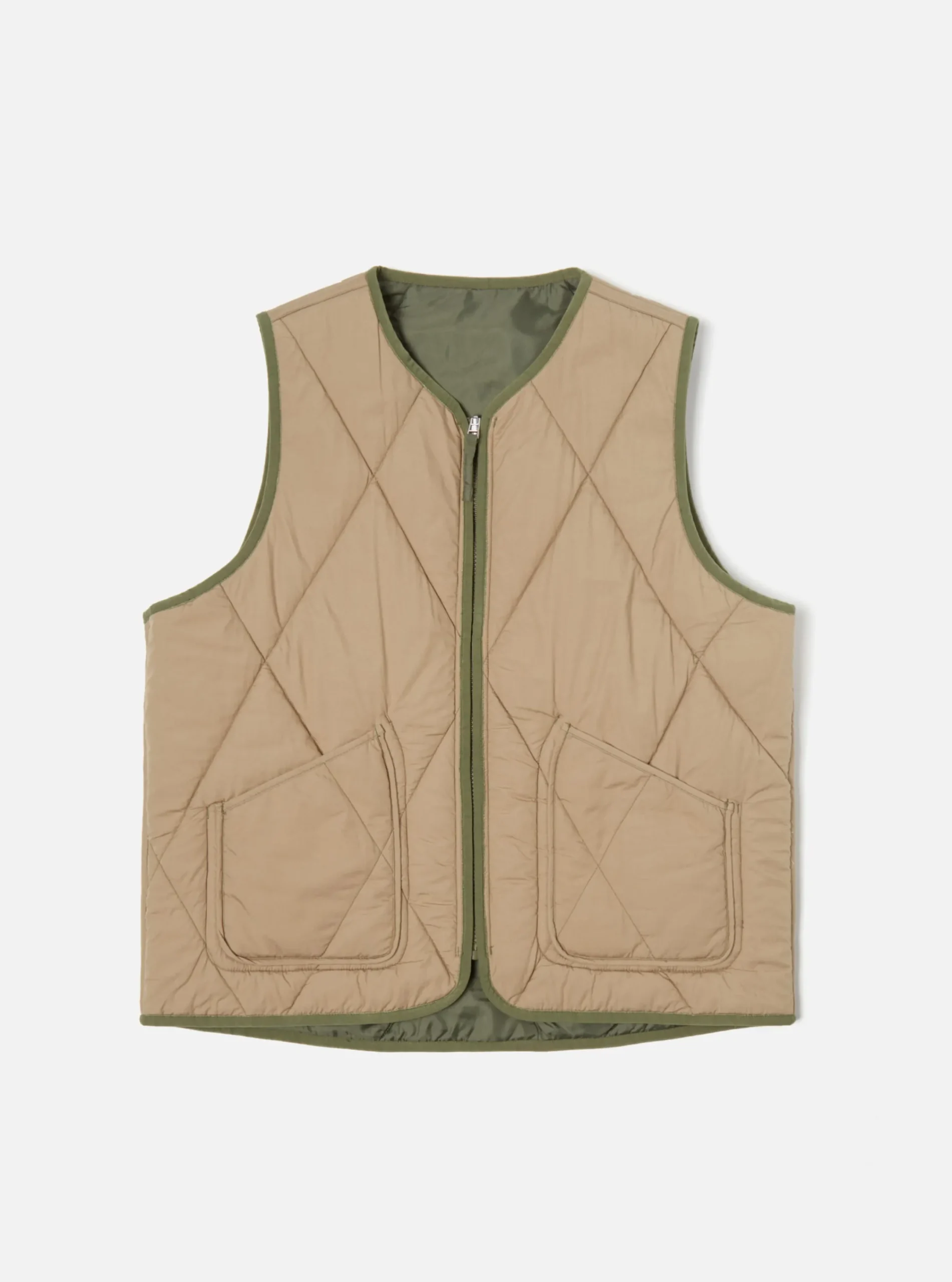 Outlet Reversible Military Liner Gilet In Olive/Sand Diamond Quilt Men Waistcoats & Gilets.