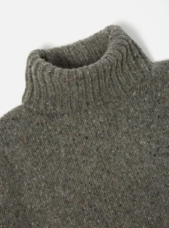 Clearance Roll Neck In Grey Lambswool Fleck Men Knitwear.