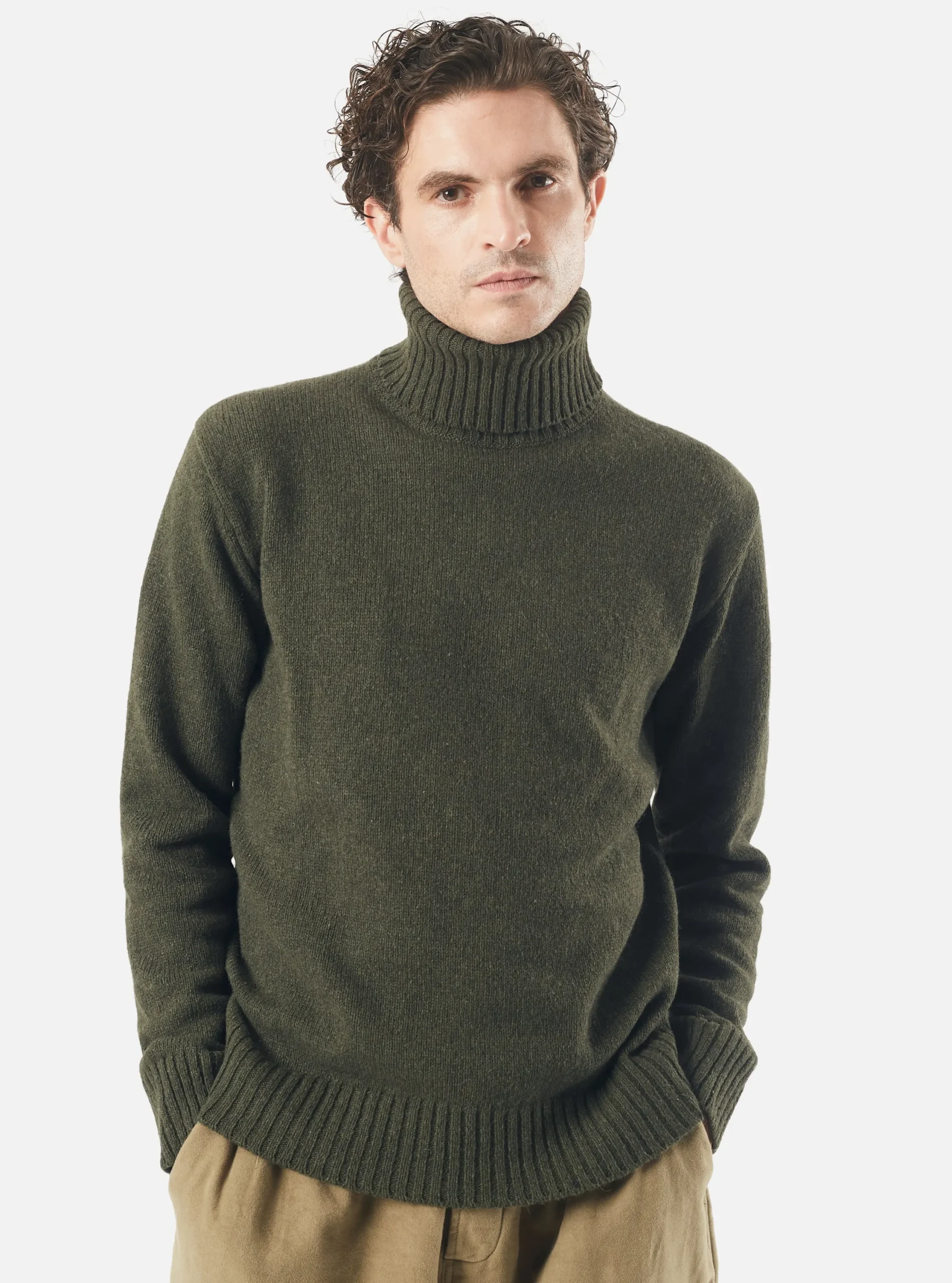 Discount Roll Neck In Olive Eco Wool Men Knitwear.