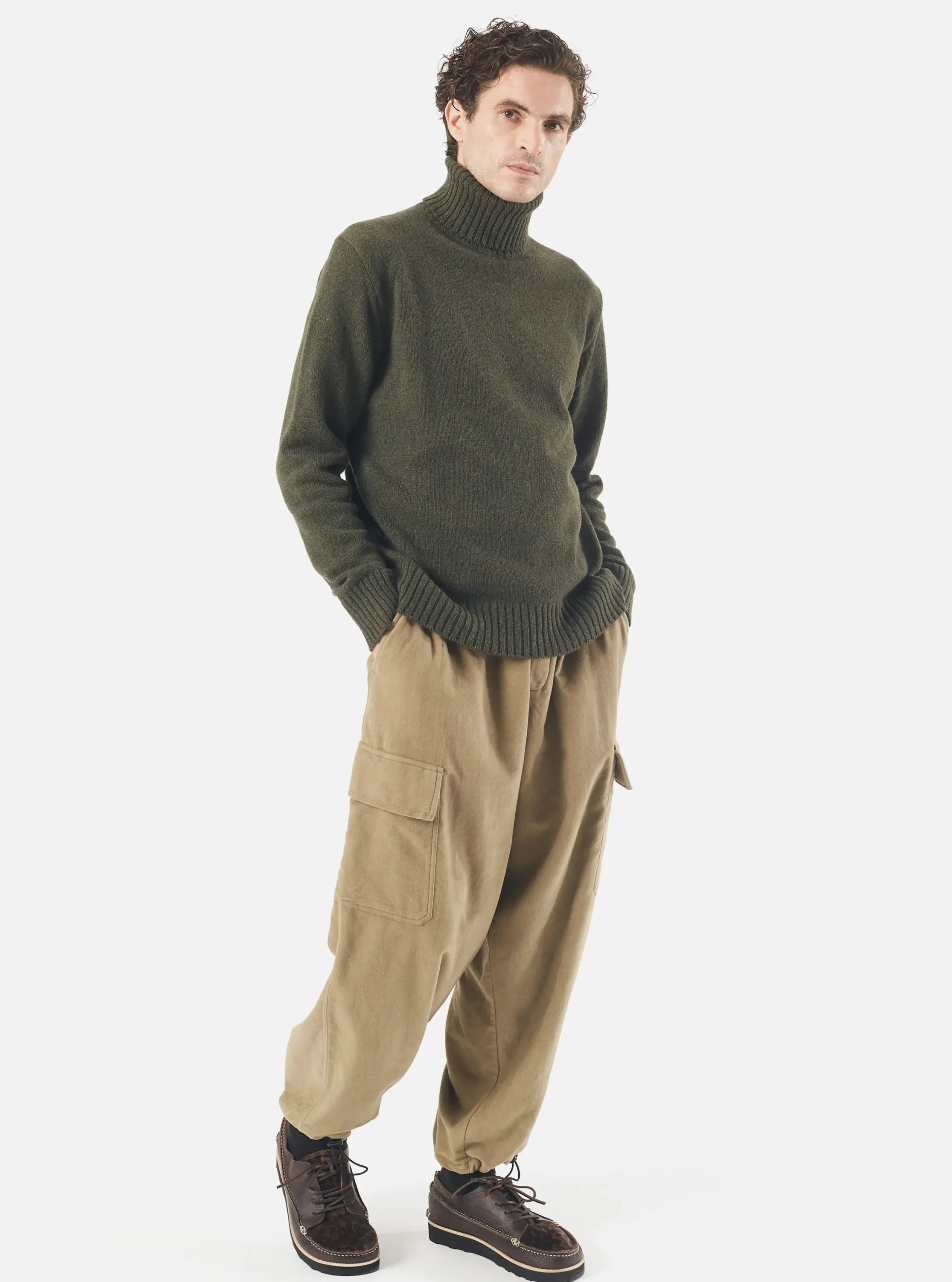 Discount Roll Neck In Olive Eco Wool Men Knitwear.