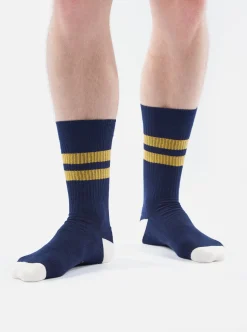 Store Sport Sock In Navy/Yellow Cotton Rib Men Underwear & Socks.