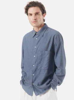Best Sale Square Pocket Shirt In Blue It Brushed Twill Men Shirts.