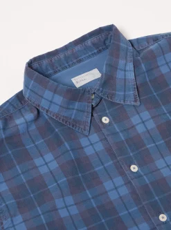 Clearance Square Pocket Shirt In Blue Check Cord Men Shirts.