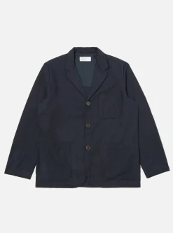 Sale Three Button Jacket In Navy Veta Upcycled Cotton Men Jackets.