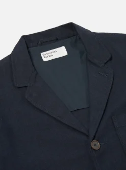 Sale Three Button Jacket In Navy Veta Upcycled Cotton Men Jackets.