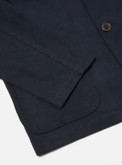 Sale Three Button Jacket In Navy Veta Upcycled Cotton Men Jackets.