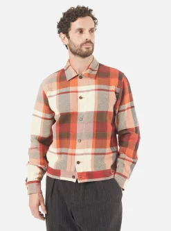 Fashion Uniform Shirt In Red Earth Check Men Overshirts.