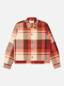 Fashion Uniform Shirt In Red Earth Check Men Overshirts.