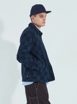 Store Windcheater Jacket In Navy Checkerboard Lambswool Men Jackets.