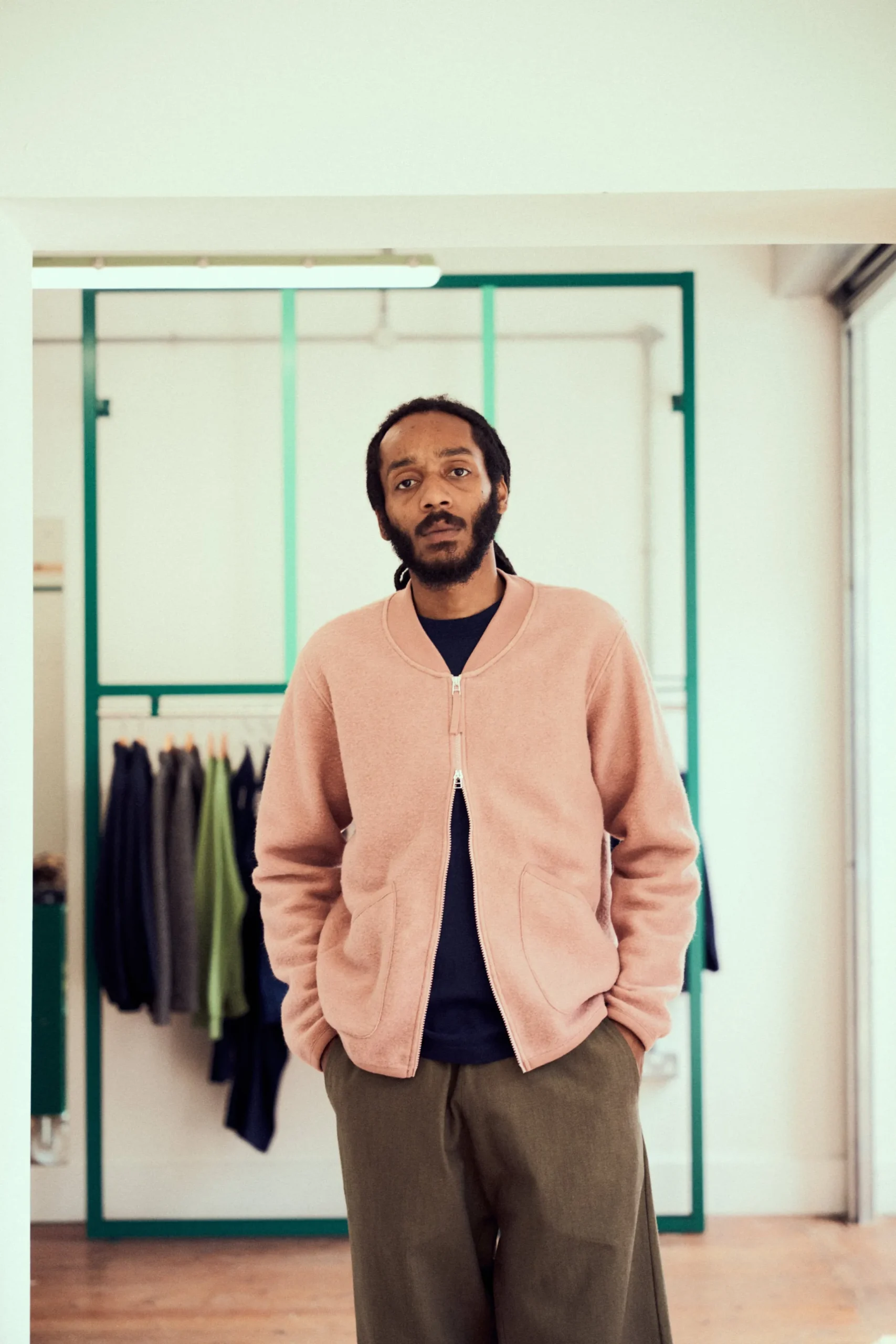 Online Zip Bomber In Pink Wool Fleece Men Fleece.