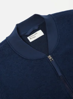 Hot Zip Bomber In Indigo Wool Fleece Men Fleece.