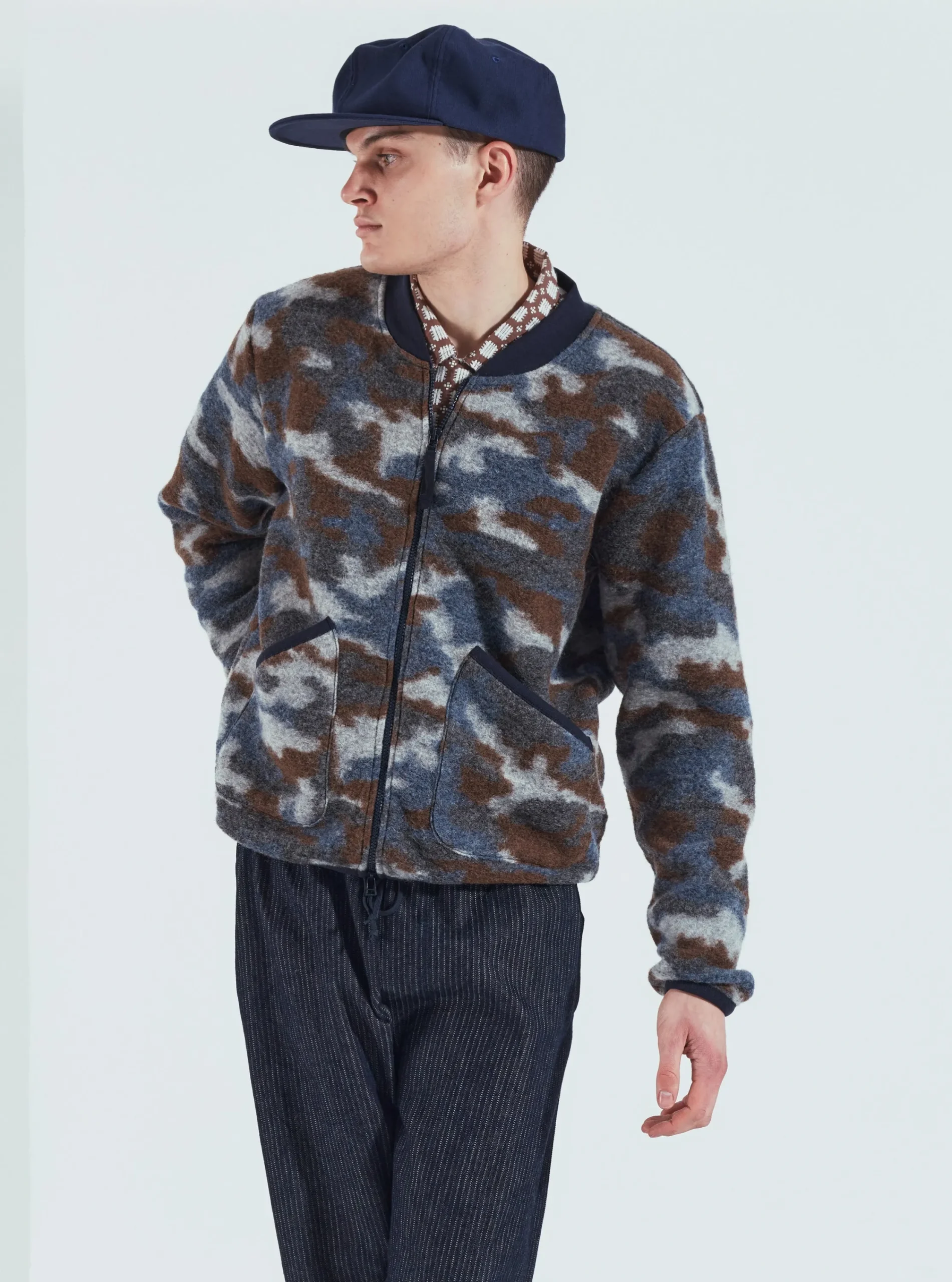 Shop Zip Bomber In Grey Dwight Wool Fleece Men Fleece.