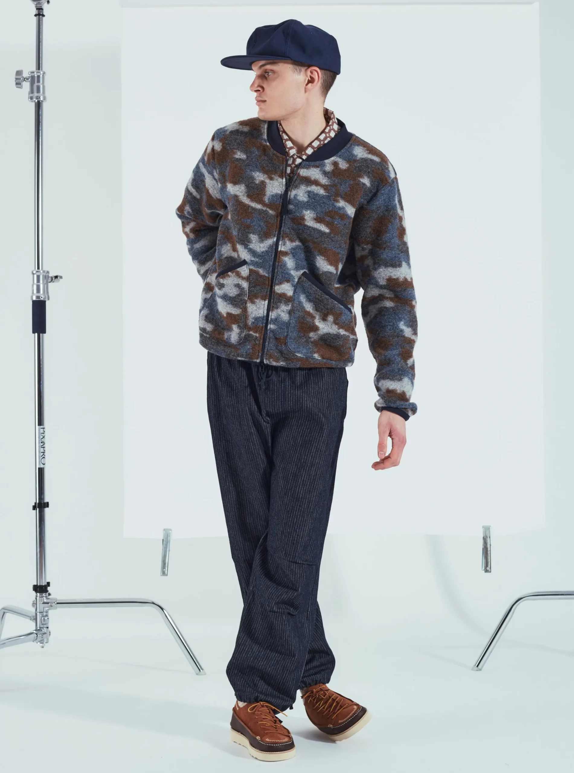 Shop Zip Bomber In Grey Dwight Wool Fleece Men Fleece.