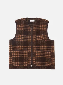 Best Sale Zip Gilet In Brown Check Duke Fleece Men Fleece.
