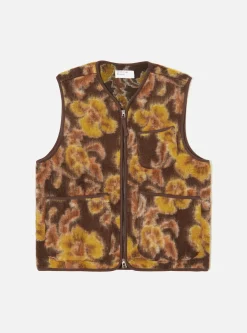 Discount Zip Gilet In Brown Flower Fleece Men Fleece.