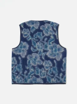 New Zip Gilet In Navy Flower Fleece Men Fleece.