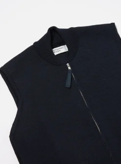 Cheap Zip Knitwork Gilet In Navy Merino Knit Men Knitwear.
