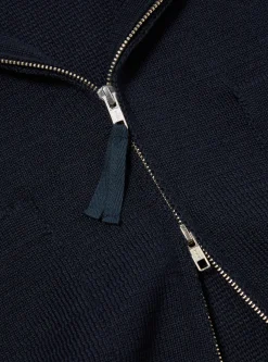 Cheap Zip Knitwork Gilet In Navy Merino Knit Men Knitwear.