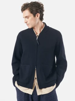 Fashion Zip Knitwork Jacket In Navy Merino Knit Men Knitwear.