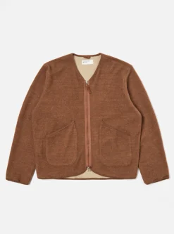 Online Zip Liner Jacket In Brown Soft Wool Cotton Knit Men Fleece.