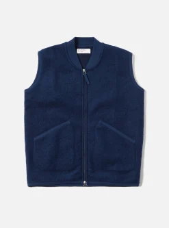Shop Zip Waistcoat In Indigo Wool Fleece Men Fleece.