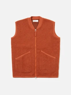 Hot Zip Waistcoat In Orange Wool Fleece Men Fleece.